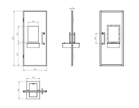 Бронированная дверь (дверной блок) Бр1 класса пулестойкости 900x2100 мм с передаточным узлом (ПУ) с остеклением Бр1 и лотком на 2 Б/У