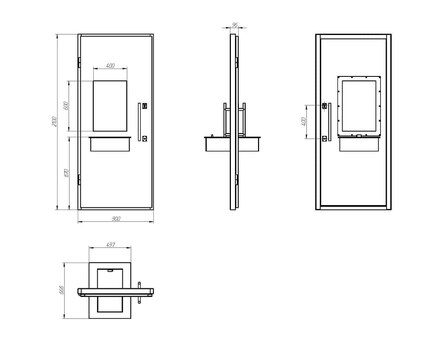 Бронированная дверь (дверной блок) II класса взломостойкости и Бр2 класса пулестойкости 900x2100 мм с передаточным узлом (ПУ) с остеклением Бр2 и лотком на 2 Б/У