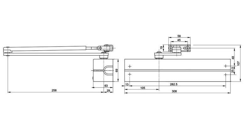 Схема дверного доводчика Abloy DC347 со скользящим каналом