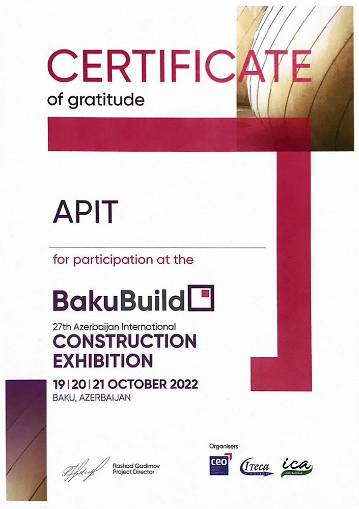 Сертификат АПИТ - как участника «BakuBuild—2022»